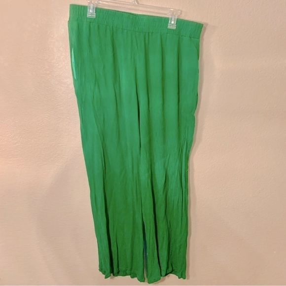 Palazzo Pants XL Emerald Green Curations QVC 100% Viscose Flowy Boho Relaxed Fit - Picture 1 of 13